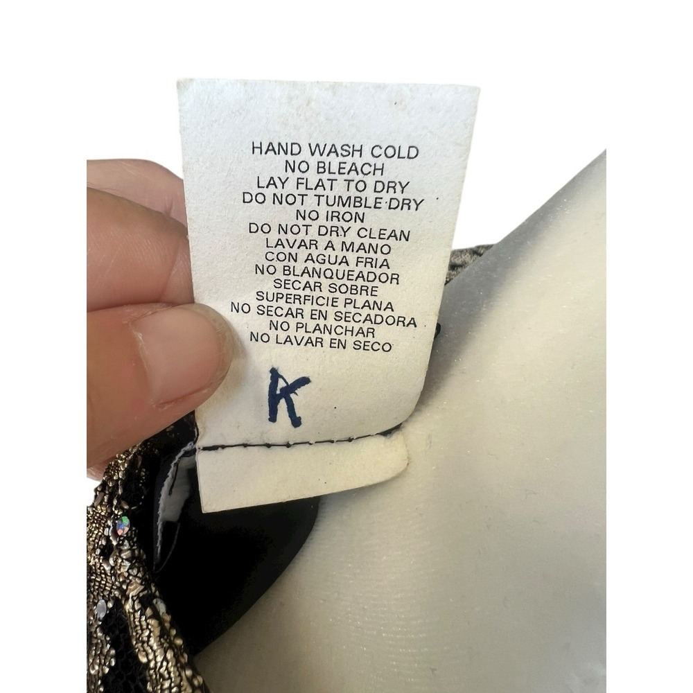 R&M Richards Vintage Black Gold Lace Sequins 1 Piece Layered Jacket Top Size 14 - Picture 6 of 6